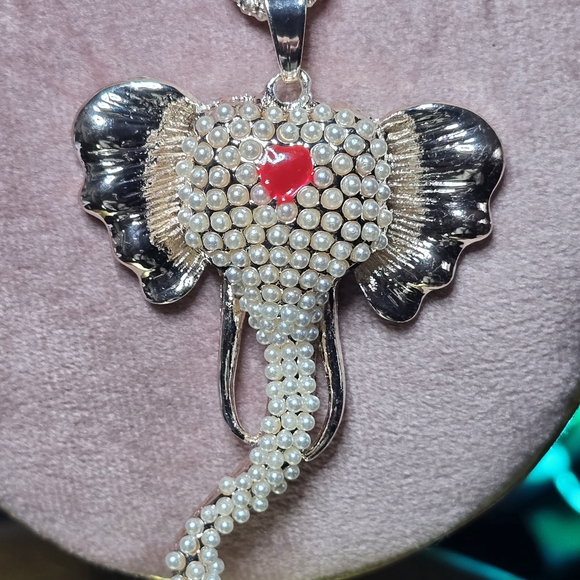Betsey Johnson Jewelry - Betsey Johnson Pearl Elephant Pendant Necklace with Red Accent